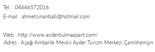 Ayder Bulma Apart telefon numaralar, faks, e-mail, posta adresi ve iletiim bilgileri